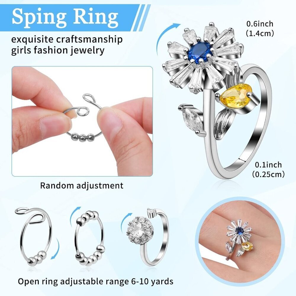 12Pcs Anxiety Fidget Rings for Women, Stainless Steel Spinner Rings Moon and Sta - Picture 4 of 7